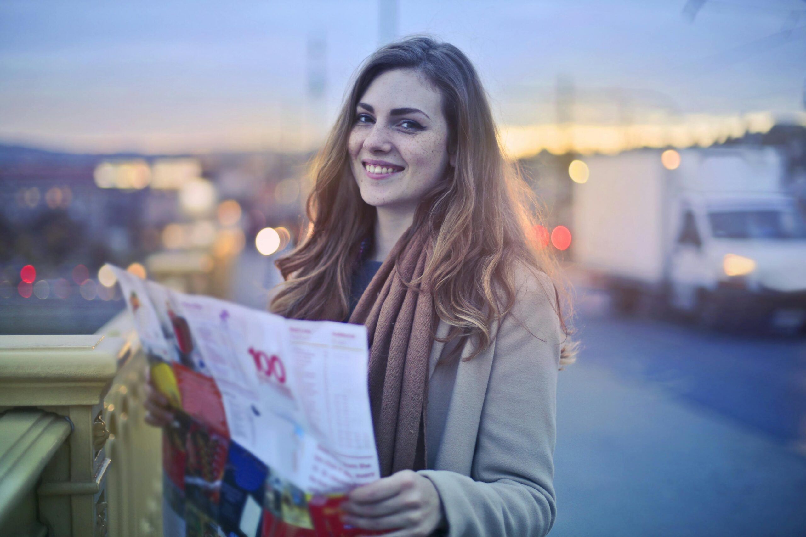 A frustrated tourist holding a map near crowded streets