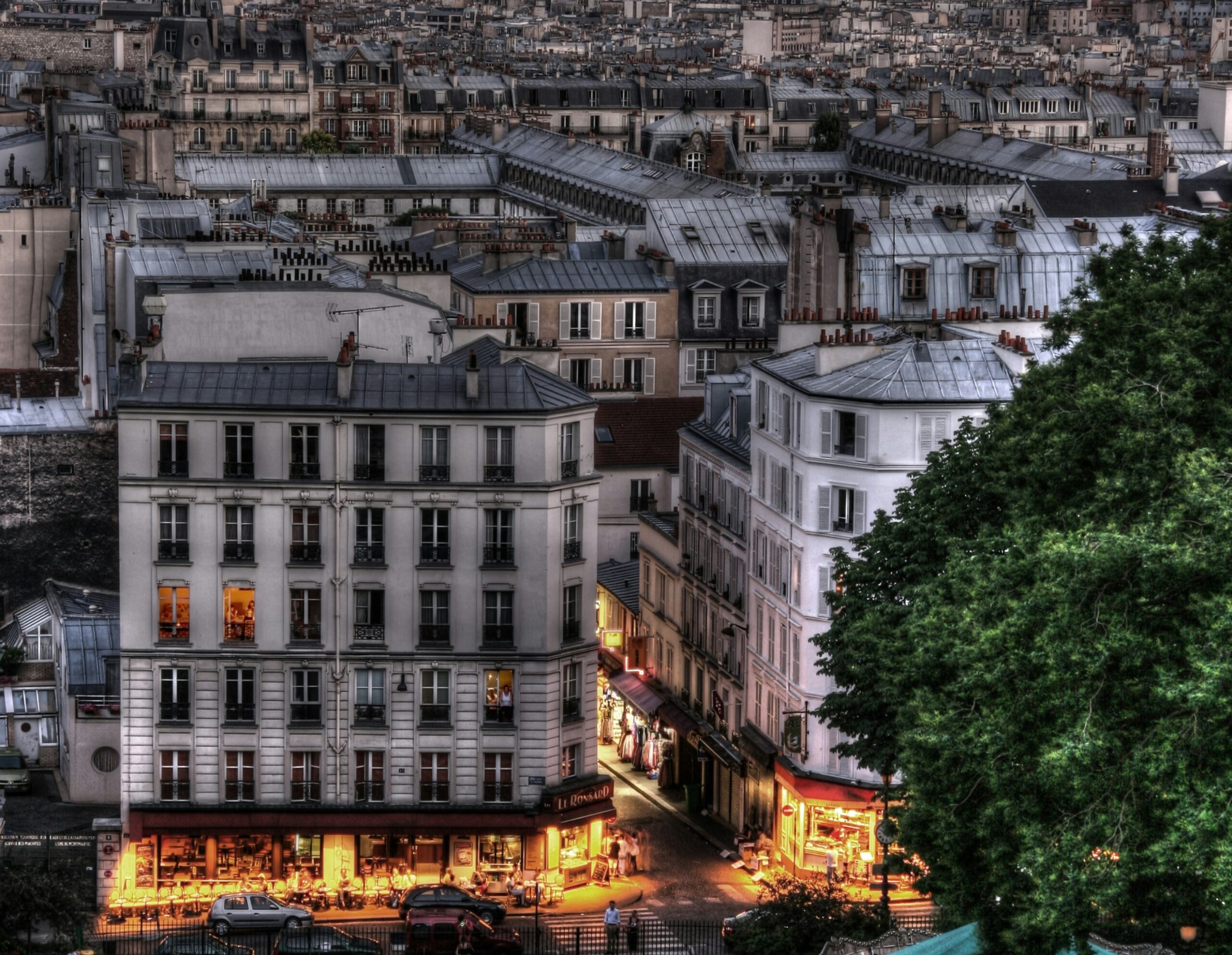 A scenic view of Paris streets bustling with tourists